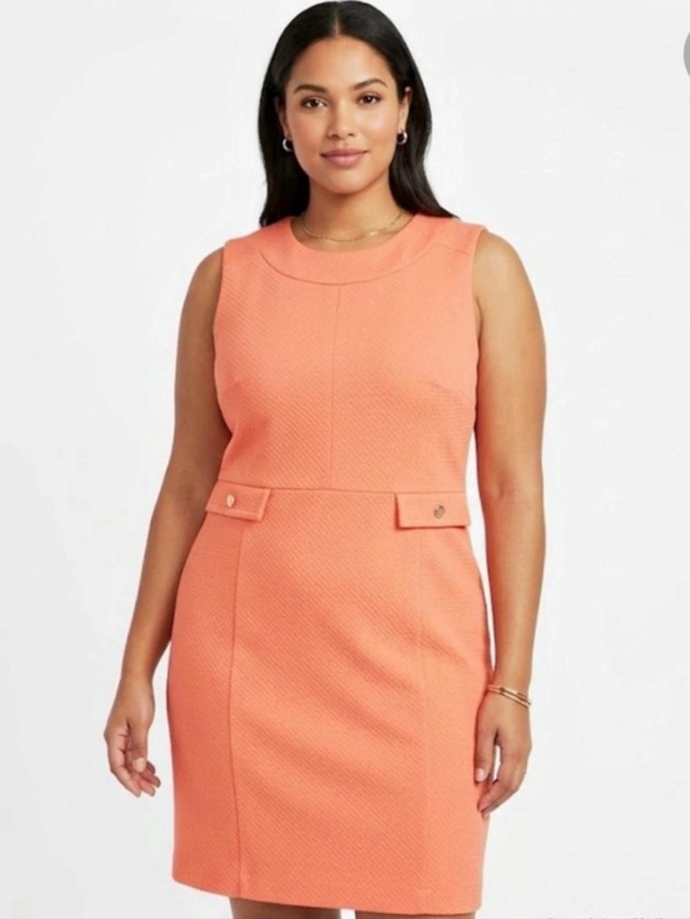 Liz Claiborne Textured Cap-Sleeve Sheath Dress Orange Large